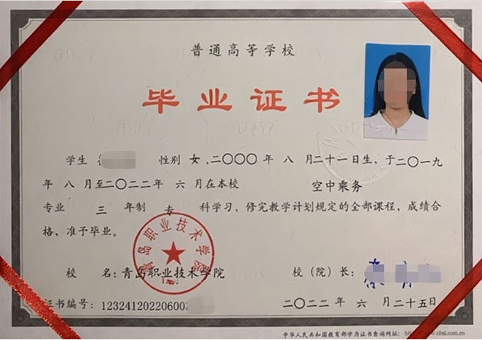 故城青岛职业技术学院毕业证样本图片