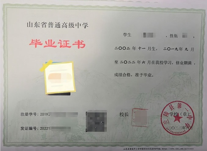 故城兰陵县第一中学高中毕业证样本